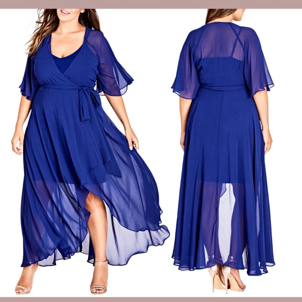 NWT City Chic [ PLUS S/16 16W ] Wrap Enthrall Me‎ High/Low Dress in Lapis
